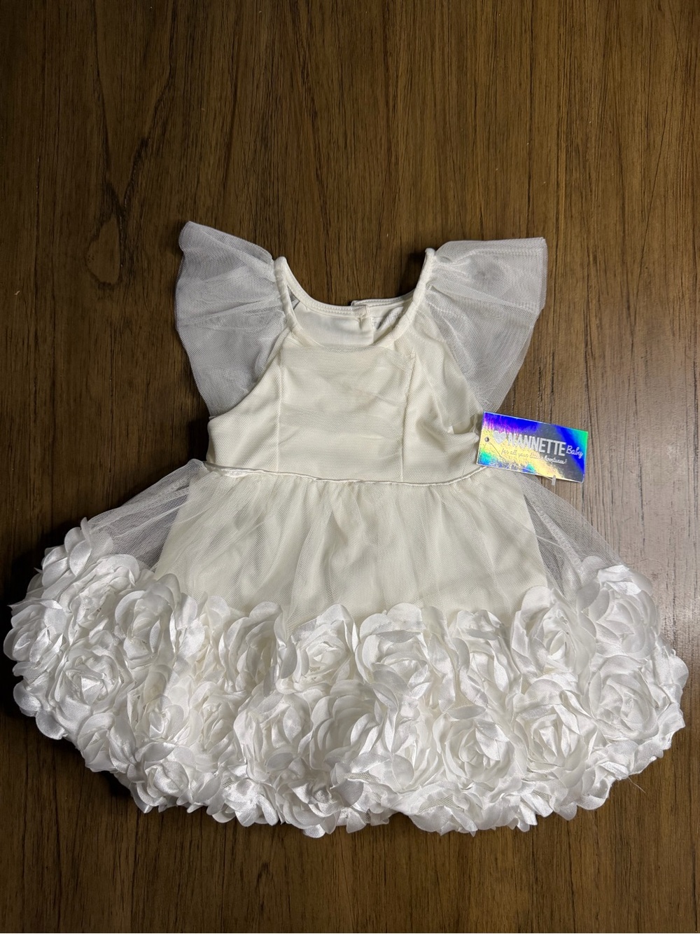 Nannette White Floral Rosette Tulle Party Dress